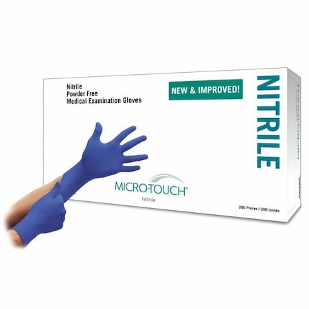 Micro-Touch Nitrile Micro-Touch, Disposable Gloves, 0.07 / 2.8 mils Palm, Nitrile, Powder-Free, L, 2000 PK, Blue 6034303